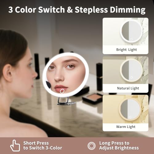 5X10X20X30X 3-Color Lighted Magnifying Mirror (White, 20X), SAI-621