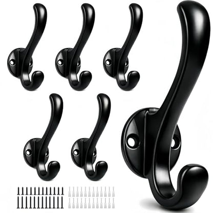 6 Pack Coat Hooks Wall Mount, Heavy Duty Wall Hooks for Hanging Coats, Towel, Hat and Robe, Black Metal Wall Hooks for Bathroom, Entryway, Bedroom - color: Black-6 Pack