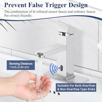 Herogo Touchless Bathroom Faucets Brushed Nickel Stainless Steel Automatic Motion Sensor Bathroom Faucet RV Bar Sink Faucet for 1-3 Hole Single-Handle with Pop Up Drain Stopper Water Supply Hoses - color: Brushed Nickel