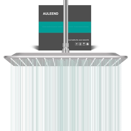 Square Rain Shower Head, High Flow Stainless Steel,Work with any decorative style，All Metal Rainfall Shower Head (Brushed Nickel, 16)