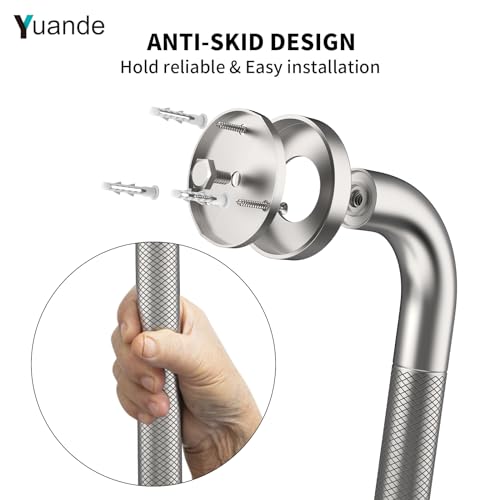 24 Inch Anti Slip Shower Grab Bar,YuanDe Brushed Nickel Bath Grab Bar | Stainless Steel Knurled Bathroom Safety Rail, Shower Handrail Support, Handicap Elderly Balance Assist Handles-1.25" Diameter - color: Brushed Nickel, size: 24inch-1 Pack