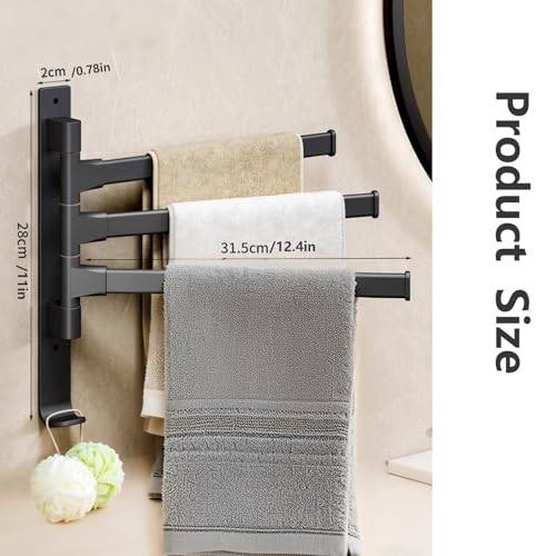 Towel Rack,180° Swivel Towel Rack,Advanced Materials Multi-Arm Towel Bar,Space Saving Wall Mounted Towel Holder with Hook,Rustproof Swing Out Towel Hanger for Bathroom,Kitchen(Black,3 Poles) - color: Black, size: 3 poles