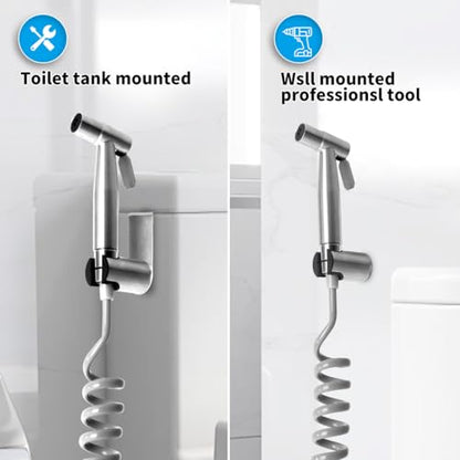 Handheld Bidet Sprayer for Toilet Kit,Stainless Steel Muslim Shower Toilet Bidet Faucets Attachment Set with T-Valve,Adjustable Water Pressure,Toilet Hose Sprayer,Cloth Diaper Spraye for Baby Wash - color: Silver set