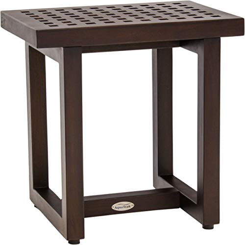 AquaTeak 18" Grate Mocha-Shield Teak Shower Bench - A. Bench | Durable, Water-Resistant Teak, Shower Chair & Shaving Foot Rest, Indoor/Outdoor Use