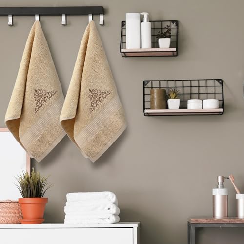 SmoothNovelty 2 Pcs Damascus Hand Towels Brown Farmhouse Bathroom Decor 14x29 Inch Embroidered 100% Cotton Soft Absorbent Spring Summer Decorative Hand Towels for Bathroom Kitchen - style: Damascus