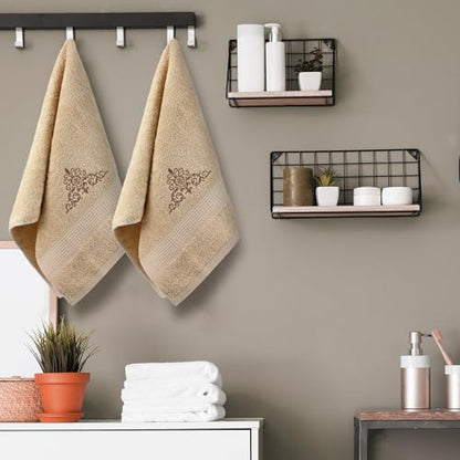 SmoothNovelty 2 Pcs Damascus Hand Towels Brown Farmhouse Bathroom Decor 14x29 Inch Embroidered 100% Cotton Soft Absorbent Spring Summer Decorative Hand Towels for Bathroom Kitchen - style: Damascus