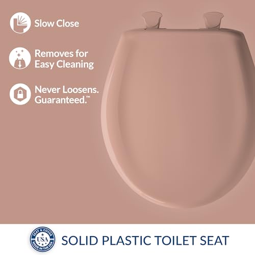 Bemis Classic Colors Slow Close Toilet Seat, Easy Clean Hinges and Durable Plastic Seat, Made in USA, Round, Wild Rose - color: Wild Rose, size: Round