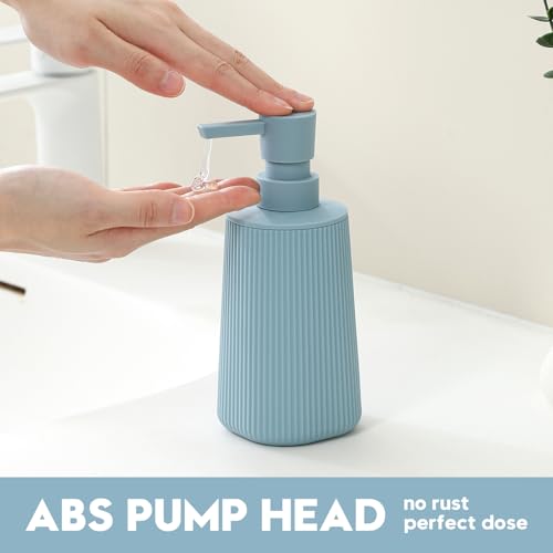 YAUKPH Small Soap Dispenser for Bathroom and Kitchen Light Blue | Modern Farmhouse Striped Style Plastic Hand Soap Dish Soap Dispenser with Pump - color: Light Blue