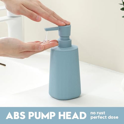 YAUKPH Small Soap Dispenser for Bathroom and Kitchen Light Blue | Modern Farmhouse Striped Style Plastic Hand Soap Dish Soap Dispenser with Pump - color: Light Blue