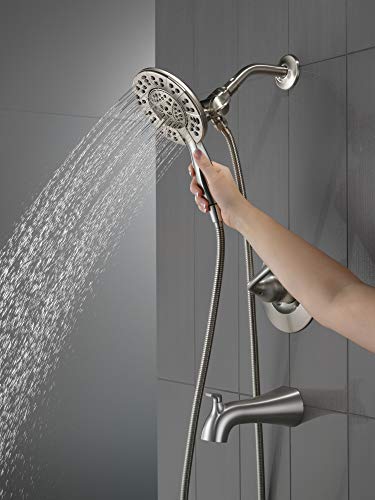 Delta Arvo 14 Series Brushed Nickel Bathtub Shower Faucet Set with In2ition 2-in-1 Dual Shower Head with Handheld Spray Combo, Valve Trim Kit, Spotshield Stainless 144840-SP-I (Valve Included) - color: Spotshield Brushed Nickel
