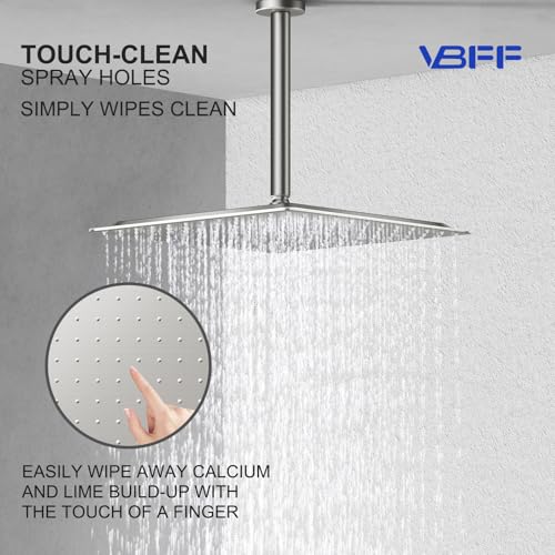 VBFF-Shower Head,rain shower head, 12 inch- Square Shower Head, 1.8 GPM Flow Rate, rainfall showerhead,VBFF09 (Brushed Nickel) - color: Brushed Nickel, size: 12 Inch