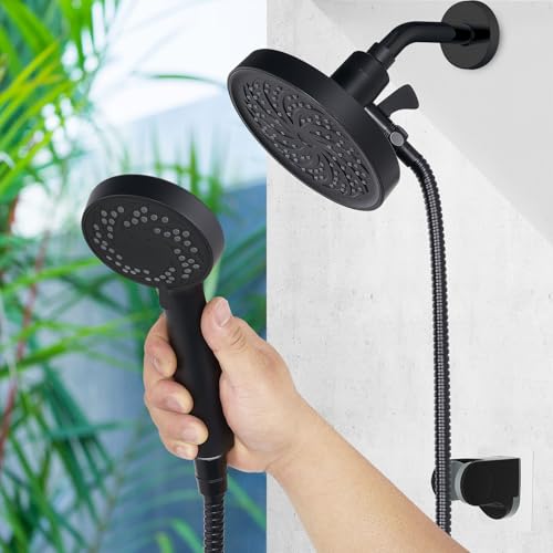 Rain Shower Head with Handheld, High Pressure Rainfall Showerhead and 3 Settings Hand held Spray Combo with Detachable Hose (Black) - color: Matte Black