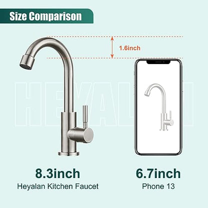 Heyalan SUS304 Cold Water Bar Sink Faucet, Single Handle, Brushed Nickel | SUS304 stainless steel, high-arc gooseneck, single-hole deck mount, 24-inch supply hose, 2.5-inch shank, 1.8 GPM - color: Brushed Nickel