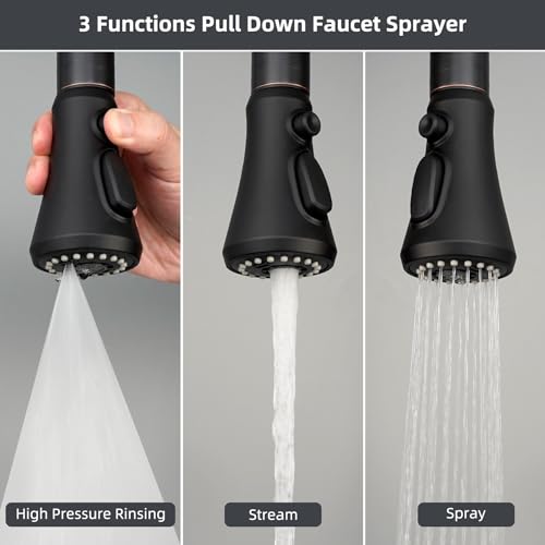 Hibbent Pull Down Spray Head for Kitchen Faucet, NSF/ANSI/CAN 61 & CUPC Certified 3-Function Spray Nozzle, 15 Adapters, Sink Faucet Head Replacement Compatible with Moen, Delta, Kohler, Matte Black - color: Matte Black, style: 1.8 Gallon Per Minute