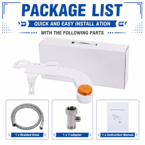 Ultra Slim Toilet Bidet Attachment, Dual Nozzle Front & Rear Wash, Adjustable Cold Water Pressure, Stainless Steel Inlet, Easy to Install Sanitary Toilet Cleansing Accessory