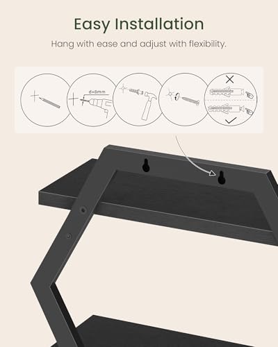 Hexagon Floating Shelves for Wall, Set of 2, 2 -Tier Hanging Shelves, Wall Mounted Storage Shelves, for Living Room, Bedroom, Kitchen, Home Office, Study, Black TBJ06P2BB - color: Black
