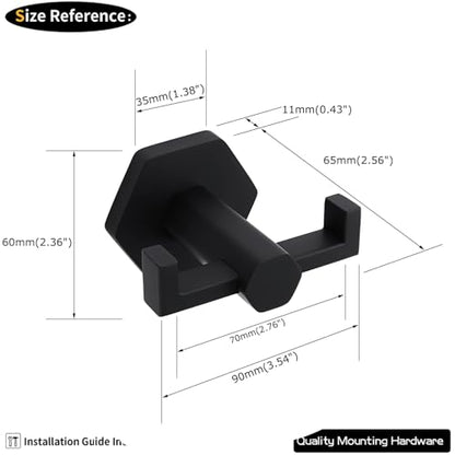 GERZWY Matte Black Coat/Robe Clothes Hook for Bath Kitchen Modern Hotel Style, Stainless Steel Bathroom Double Towel Hook Wall Mounted 2 Pack - color: Black