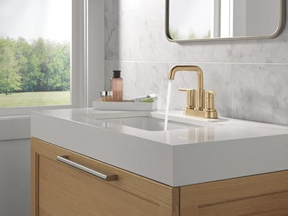 Delta Nicoli Centerset Brushed Gold Bathroom Faucet with Sprayer, 4 Inch 3 Hole Bathroom Sink Faucet with Pull Out Sprayer, Push-Pop Drain, Champagne Bronze 25849LF-CZ - color: Champagne Bronze