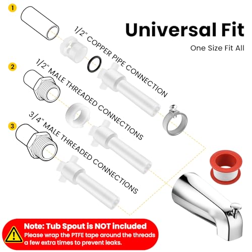 Four in One Universal Tub Spout Adapter, Bathroom Bathtub Faucet Replacement Kit with Assembly Tool Fits 1/2'' Copper Pipe, 1/2'' IPS and 3/4'' IPS