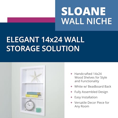 14x24 Sloane Recessed Wall Niche Medicine Cabinet Replacement, in The Wall Bathroom Cabinet Insert Shelf/Shelves, Made in North America, Real Wood, NO MDF, White Beadboard Back - color: White, size: 14x24
