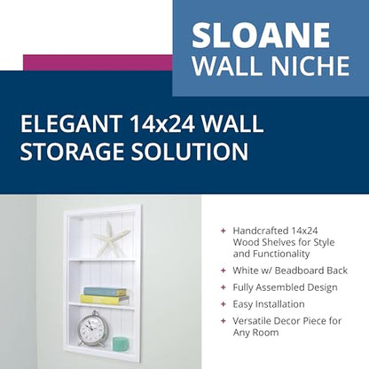 14x24 Sloane Recessed Wall Niche Medicine Cabinet Replacement, in The Wall Bathroom Cabinet Insert Shelf/Shelves, Made in North America, Real Wood, NO MDF, White Beadboard Back - color: White, size: 14x24