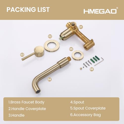Wall Mount Bathroom Faucet Brushed Gold Bathroom Faucet Bathroom Sink Faucet with Single Handle and Rough in Valve Included - color: Brushed Gold
