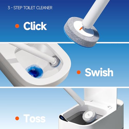 Ctime Disposable Toilet Brush Set with 18 Refills, Wall Mounted Wand Kit | Waterproof with Lid，Hands-Free Lid,New Wand Refills,One-Click Disposal,Pre-Loaded Cleaner,360° Rotating Head - size: 1 wand + 18 heads