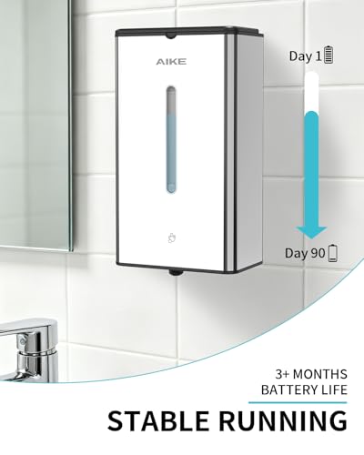 AIKE Automatic Foaming Soap Dispenser 33.8oz for Bathroom,Polished AK1207FA | Rich Foam and Steel Finish,5-Level Adjustable and Key for Commercial(Battery Not Included),Screw Wall Mount for Space-Saving - color: Polished Stainless Steel