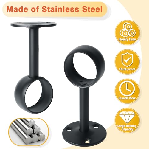 Alise Curtain Rod Holder Bracket 32mm Dia,Closet Rod Holders Wall Mount | Ceiling Mounted Curtain Rod Flange Brackets,Ceiling Curtain Rods Brackets for Bathroom Curtain,Stainless Steel,Black,4Pcs - color: Matte Black, size: 32mm/1-1/4 Inch Dia.