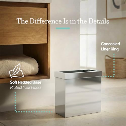 Gatco Small Bathroom Trash Can with Lid, Rectangle 3 Gallon Stainless Steel Wastebasket, Under Sink, Chrome, for Bathroom, Bedroom, Office (1916) - color: Silver