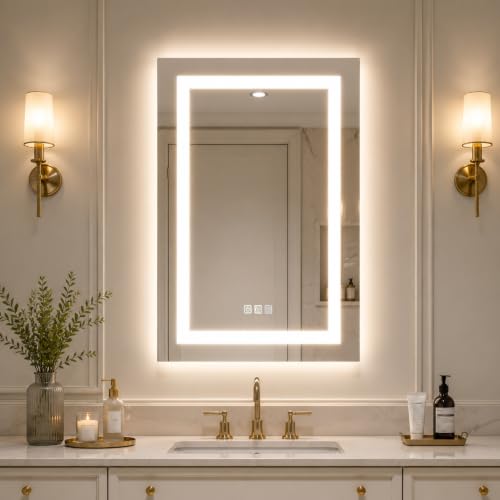Luxury LED Lighted Medicine Cabinet with Mirror Dimmable, Defogging, 24 inch Commercial Medicine Cabinet, Outlets for Apartments, Hotel, Right Hinge - size: 24"W x 36"H Right