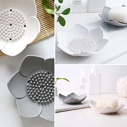 2 Pack Silicone Soap Tray Dishes Soap Holder Saver Draining Bathroom Shower Sink Bathtub - color: 2 Pack, White + Grey