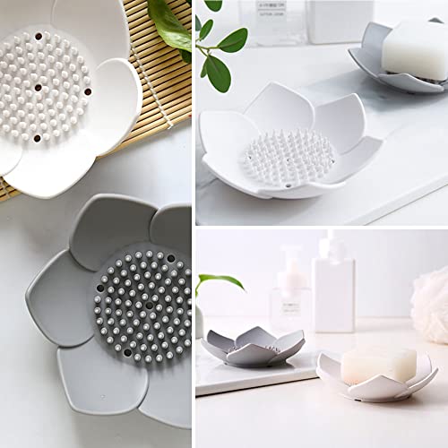 2 Pack Silicone Soap Tray Dishes Soap Holder Saver Draining Bathroom Shower Sink Bathtub - color: 2 Pack, White + Grey