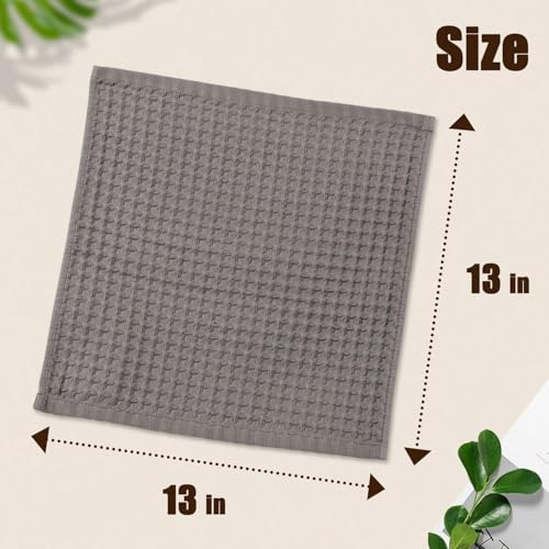 Cleanbear Waffle Washcloths 12 Pack - Cotton, Lightweight, 13” x 13” (Gray) | Soft Absorbent and Quick-Drying Wash Cloths for Face, Body, Bathroom, Kitchen, Gym - color: Gray