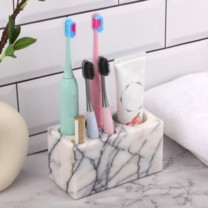 Natural Marble Toothbrush Holder, Lilac, 6 Slots | Large Bathroom Organizer Countertop, Ventilation Design, Stone Toothbrush and Toothpaste Stand, Non-Slip Silicone Pads - color: Lilac, size: 6 Slots