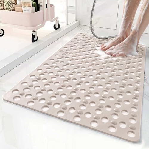 Non Slip Bathtub and Shower Mat 31x17 inch,Bath Mat with Quick Dry Drain Holes and Suction Cups, Soft Comfortable Safe Bathroom Mat for Bath Tub, Floor, Tile (Khaki) - color: Khaki