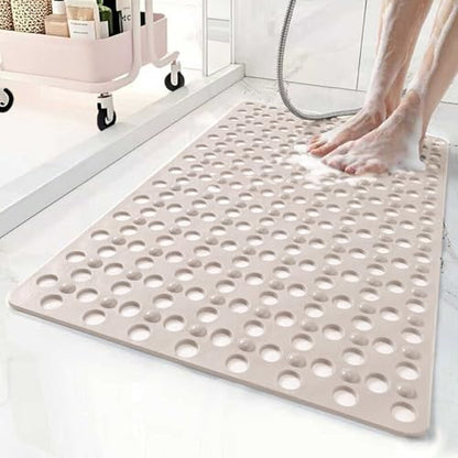 Non Slip Bathtub and Shower Mat 31x17 inch,Bath Mat with Quick Dry Drain Holes and Suction Cups, Soft Comfortable Safe Bathroom Mat for Bath Tub, Floor, Tile (Khaki) - color: Khaki