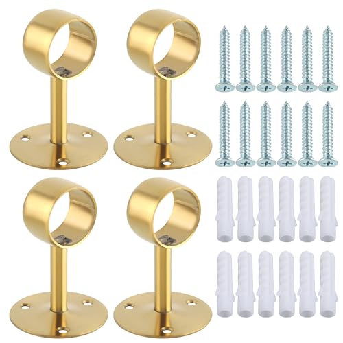 Alise Gold Curtain Rod Holder Bracket 1-1/2Inch Dia,Closet Rod Holders | Wall Mounted,Ceiling Mount Curtain Rod Flange Brackets,Stainless Steel,Curved Curtain Rod Holders,for Bathroom,Kitchen,4 Pack - color: Golden Finish, size: 38mm/1-1/2 Inch Dia.