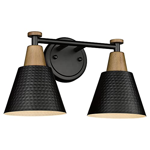 FEMILA Black Bathroom Light Fixtures, 2-Light Bathroom Vanity Lights Over Mirror with Hammered Metal Shade, Modern Wall Sconces Lighting for Kitchen Bedroom Living Room, 4FG59B-2W BK - color: Matte Black, size: 15"