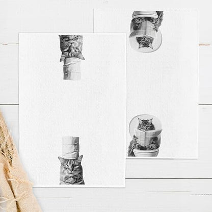 Funny Cat Gifts Bathroom Hand Towels Set of 2, Funny Cat Bathroom Washroom Decor, Tabby Cats Mom Gifts, 16x24 Inch - color: Set of 2-toilet