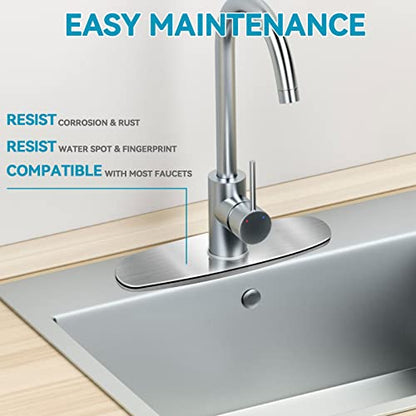 MAAYAYA 10" Kitchen Sink Deck Plate, Faucet Hole Cover, 8" Widespread | MAYYAYA Brushed Nickel 304 stainless deck plate escutcheon; foam gasket; secures with faucet's own hardware, no extra nuts - color: Brushed Nickel