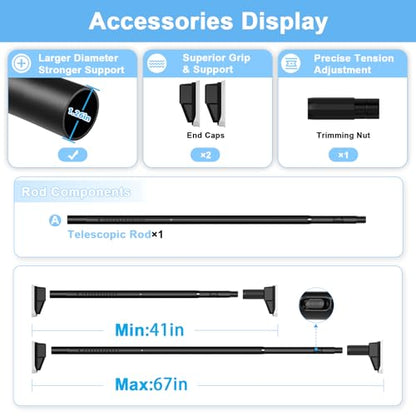 Tension Curtain Rod No Drill Shower and Outdoor Extra Long Adjustable Rod (Black, 41-67inches) - color: Black, size: 41-67inches