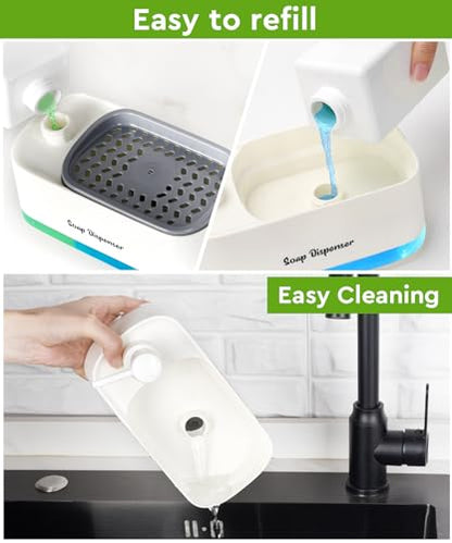 Hand and Dish Soap Dispenser Set for Kitchen, Dual Soap Dispenser with Sponge Holder, 3-in-1 Countertop Soap Pump Dispenser for Kitchen Sink, Useful Kitchen Gadgets - White - color: White