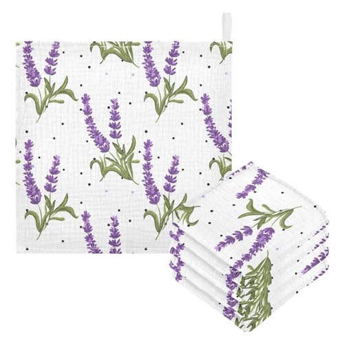 YETTASBIN Lavender Muslin Baby Hand Washcloths, Soft Cotton Bath Face Towel, 4 Layers Extra Absorbent Feeding Burp Cloth for Newborn Infant, 5 Pack - size: 12 Inch x 5 Pack