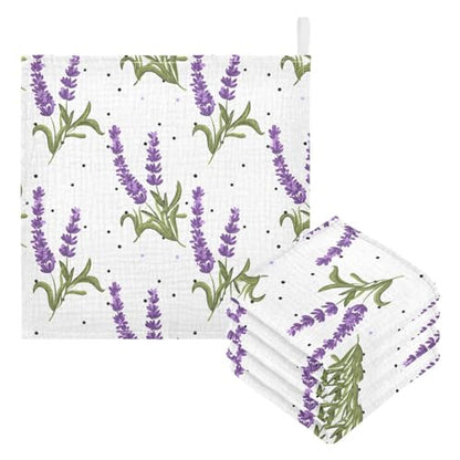 YETTASBIN Lavender Muslin Baby Hand Washcloths, Soft Cotton Bath Face Towel, 4 Layers Extra Absorbent Feeding Burp Cloth for Newborn Infant, 5 Pack - size: 12 Inch x 5 Pack