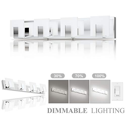 Aipsun 4 Lights Dimmable Modern LED Vanity Light for Bathroom Frosted White Acrylic Chrome Up and Down Bathroom Wall Light Fixtures Over Mirror(White Light 6000K) - size: 4 Lights