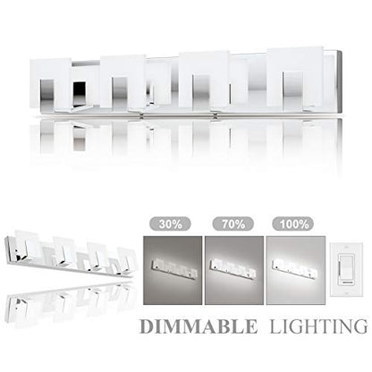 Aipsun 4 Lights Dimmable Modern LED Vanity Light for Bathroom Frosted White Acrylic Chrome Up and Down Bathroom Wall Light Fixtures Over Mirror(White Light 6000K) - size: 4 Lights