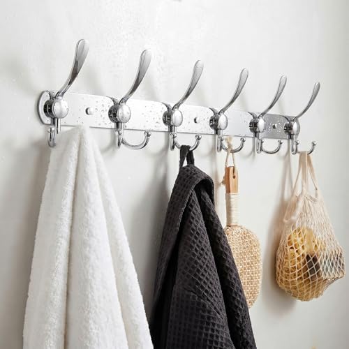 YUNISS Coat Rack Wall Mounted，6 Tri Stainless Steel Coat Hook for Coat Hat Robes Towel in Mudroom Entryway (Sliver, 2 Pack 6) - color: Sliver, size: 2 Pack 6