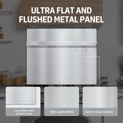 EKON Stainless Steel Backsplash 24 x 30 Inch Wall Shield for Kitchen Easy Clean And Installation with Built-in Storage Shelf and Hanging Rack