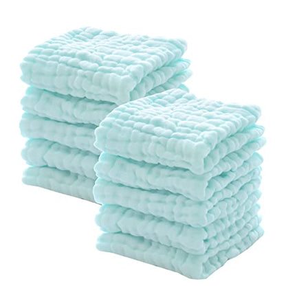 Baby Washcloths - Natural Cotton Baby Wipes - Soft Newborn Face Towel for Sensitive Skin - 10 Pack 12x12 inches - color: Green